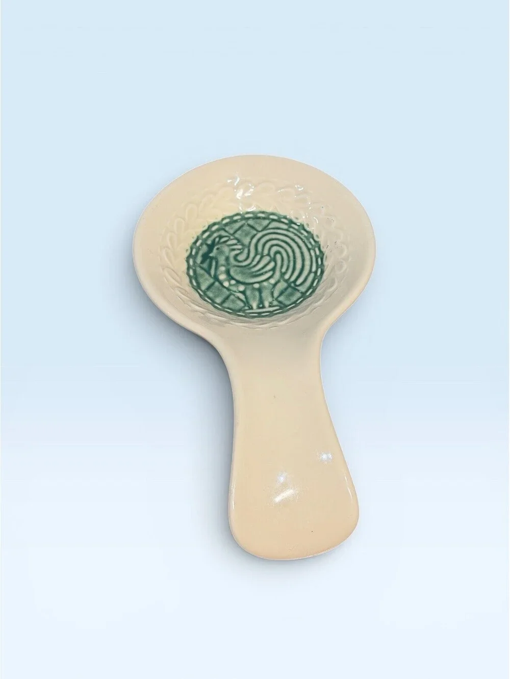 Longaberger Rooster Spoon Rest Ceramic Farmhouse Kitchen Country Vintage Green